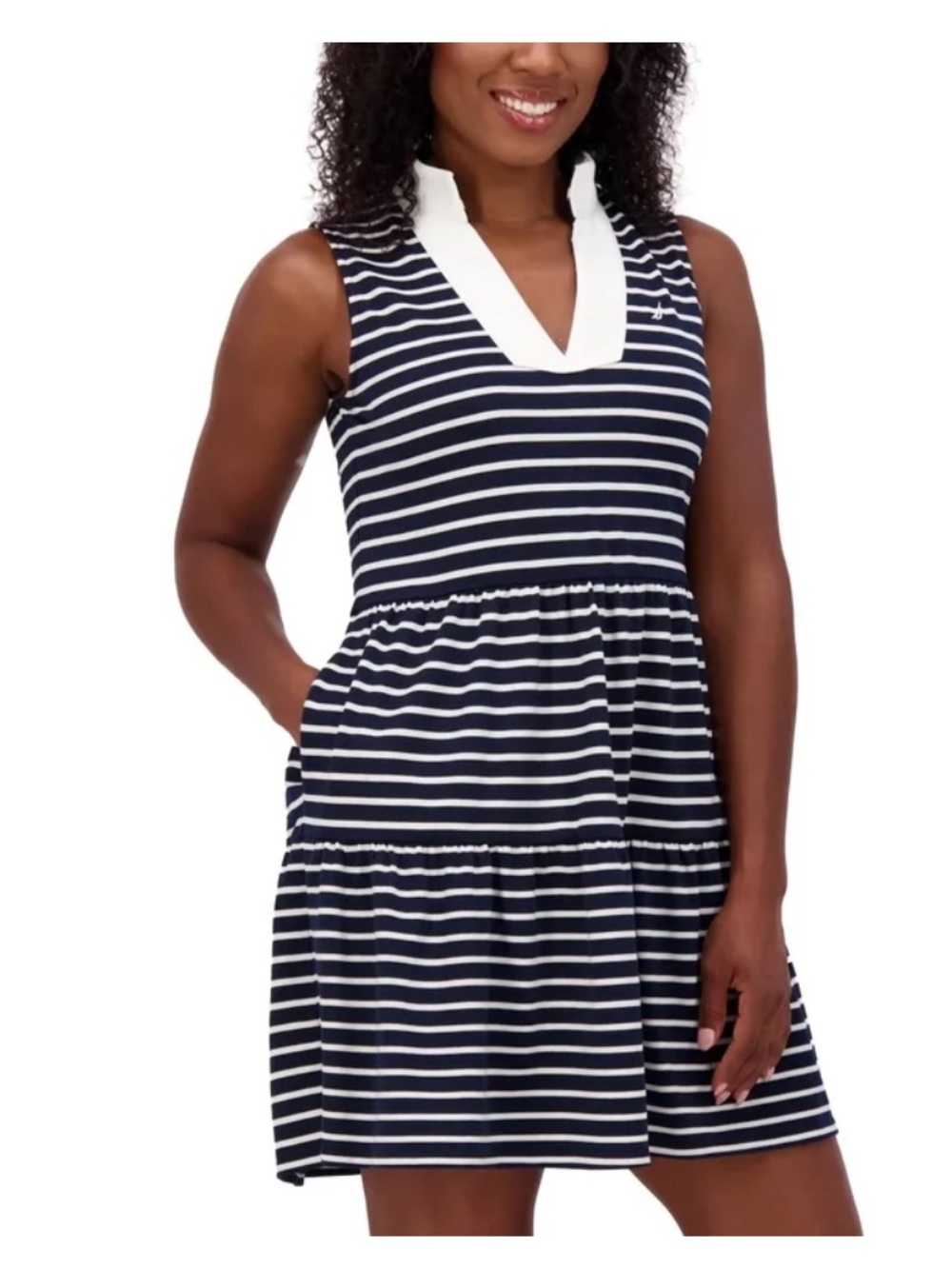 Nautica Blue White Stripes Sailor Coastal A-Line Dress Sleeveless Midi Size XL
